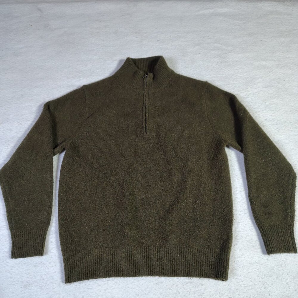 Uniqlo Sweater Mens Medium Green Wool Blend Heavyweight Knit 1/4 Zip Pullover - Picture 8 of 15